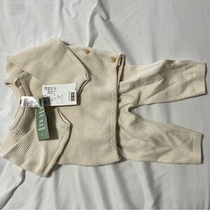 Cozy Cream Knit Baby Jacket and Pants Set